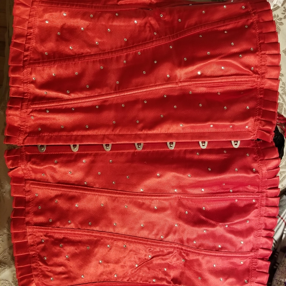 Red corset with clear rhinestones